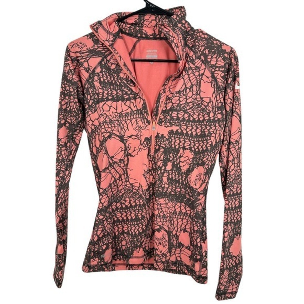 Nike Pro Dri Fit Women's XS Pink Black Geometric Print Half Zip Pullover Top